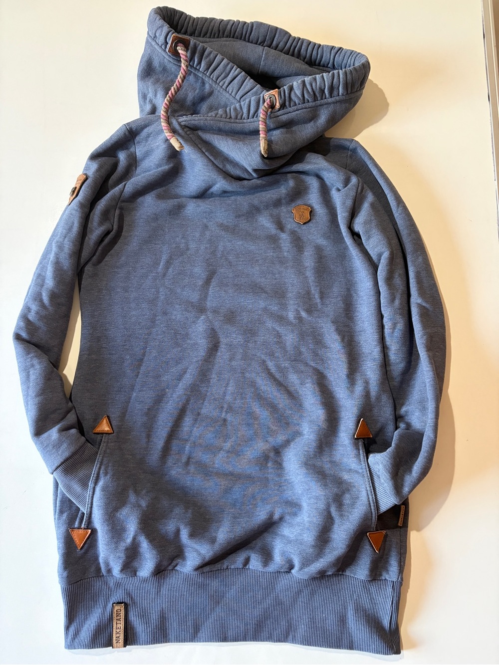 Naketano blue long hoodie hooded sweatshirt dress women’s large cowl neck - Picture 1 of 12